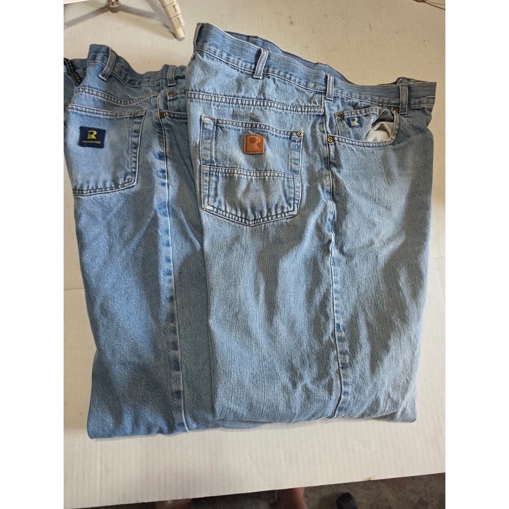 Real Work Wear 2 pair Light Wash Denim Jeans Straight Leg Blue Workwear 38x36